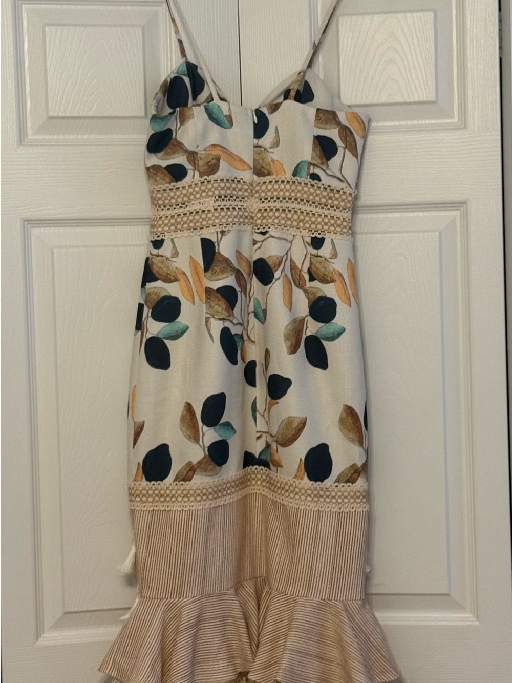 PatBO Fruta Cream Floral Lace-Trim Spaghetti Strap Midi Dress - Picture 3 of 4